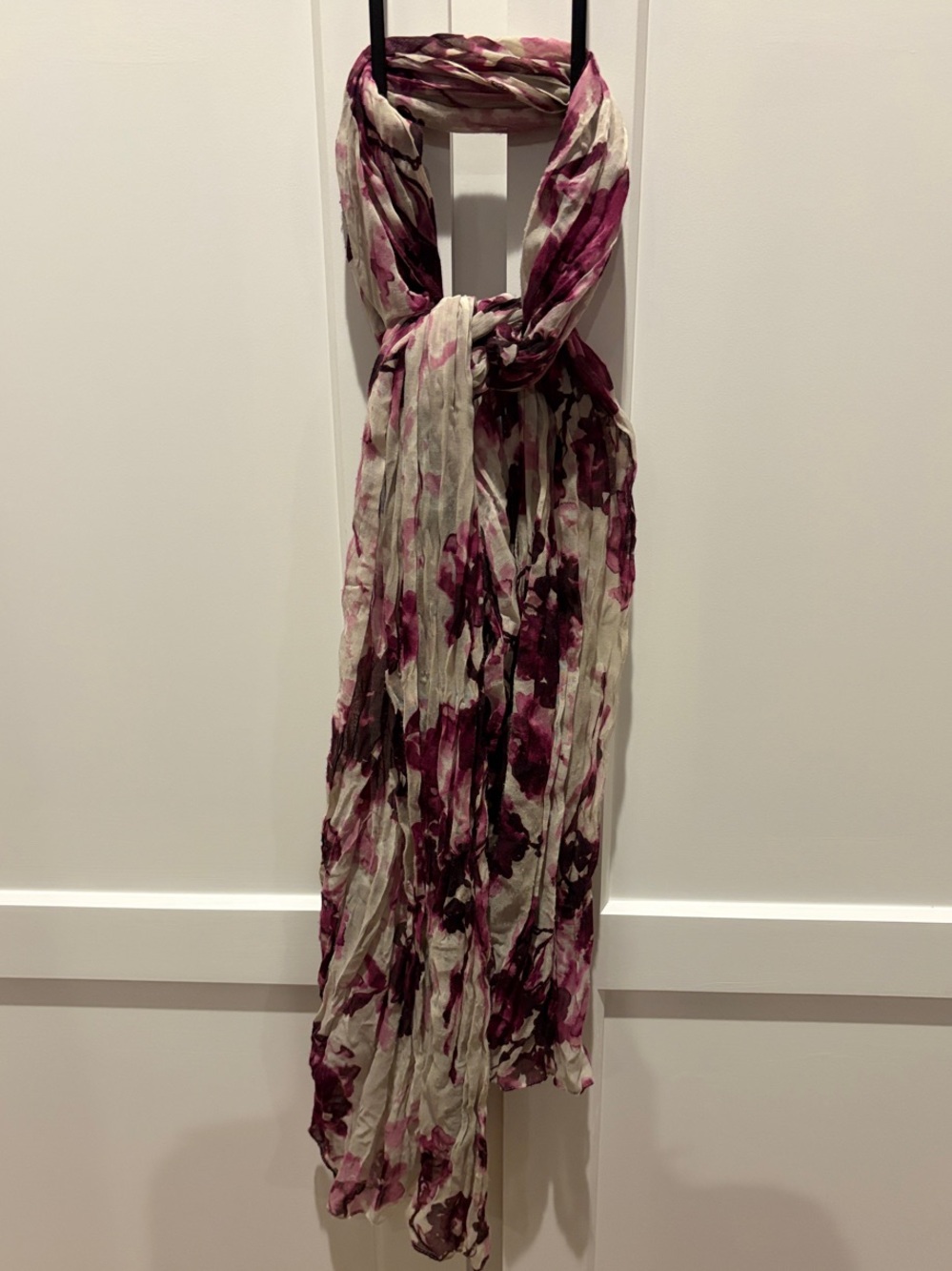 Floral Crinkle Scarf - Cream and Plum